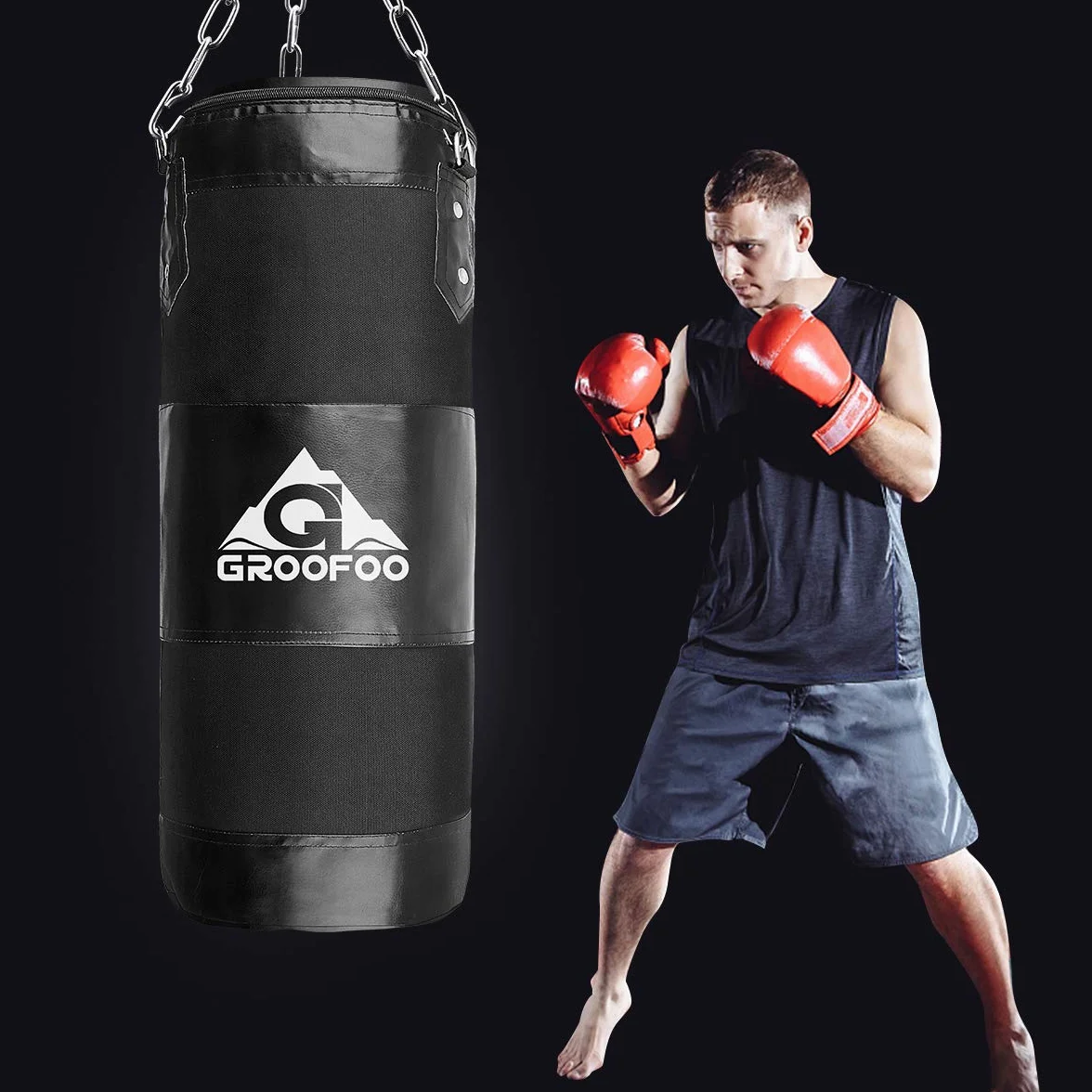 GROOFOO Saco de Boxeo Niños Tarea Pesada Oxford Boxing Bag para Entrenamiento de Boxeo para Niños Bolsa sin llenar con Cadena Montaje para MMA Muay Thai Kick Boxing