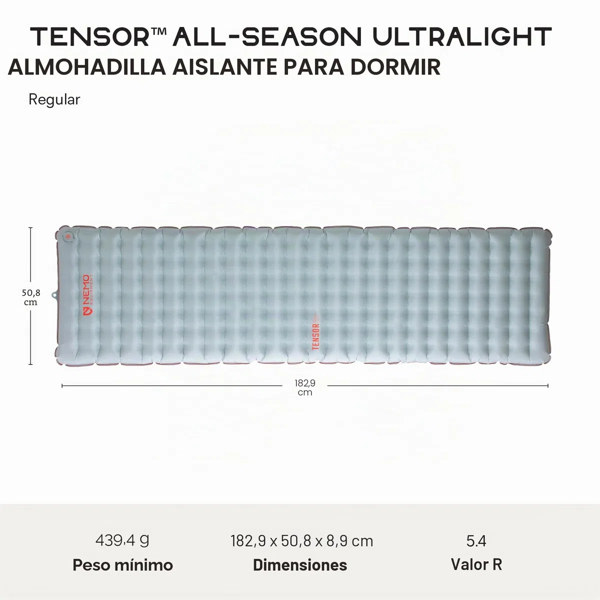 Nemo Tensor - Almohadilla de Dormir Ultraligera para Todas Las Estaciones, con Aislamiento, Regular