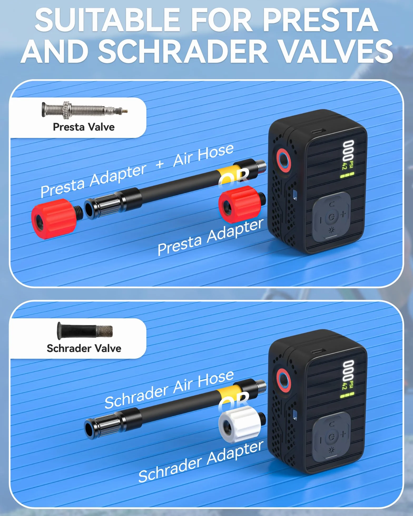 Bomba De Bicicleta Eléctrica, Bomba De Aire Portátil De Alta Presión De 120 PSI para Bicicletas Pequeñas con Medidor Digital para Válvulas Presta Y Schrader De Bicicletas De Carretera
