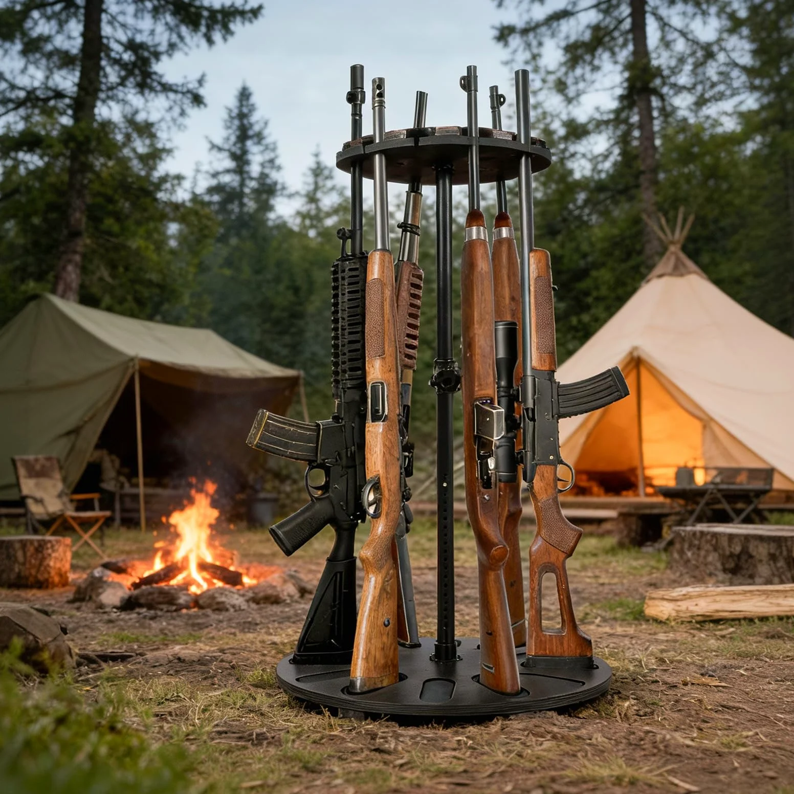 Estante giratorio de 360 grados de alta calidad, altura ajustable de 24 niveles para 12 rifles, almacenamiento seguro con madera maciza renovable y acolchado EVA, ideal para organizador