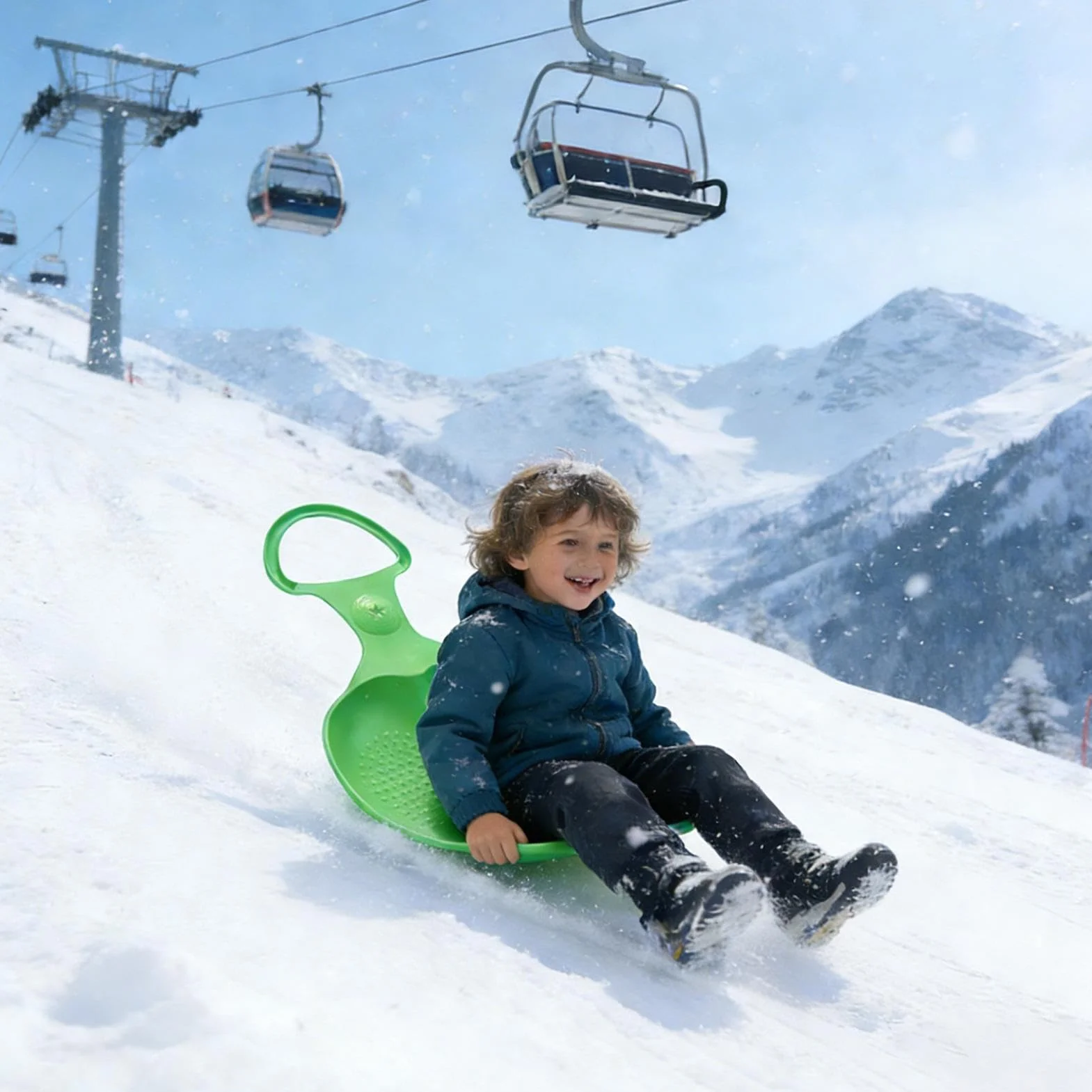 Tabla de trineo de nieve con asa portátil para niños y adultos al aire libre