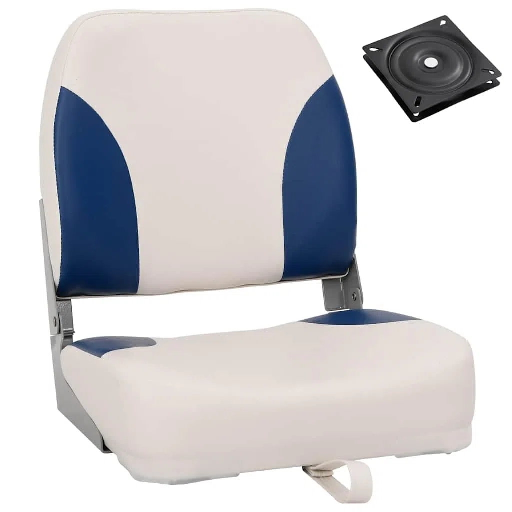 vidaXL Asiento Plegable para Barco 1 Juego con cojín Blanco y Azul, Silla de Barco, Asiento de Barco de capitán, Silla de Barco Plegable