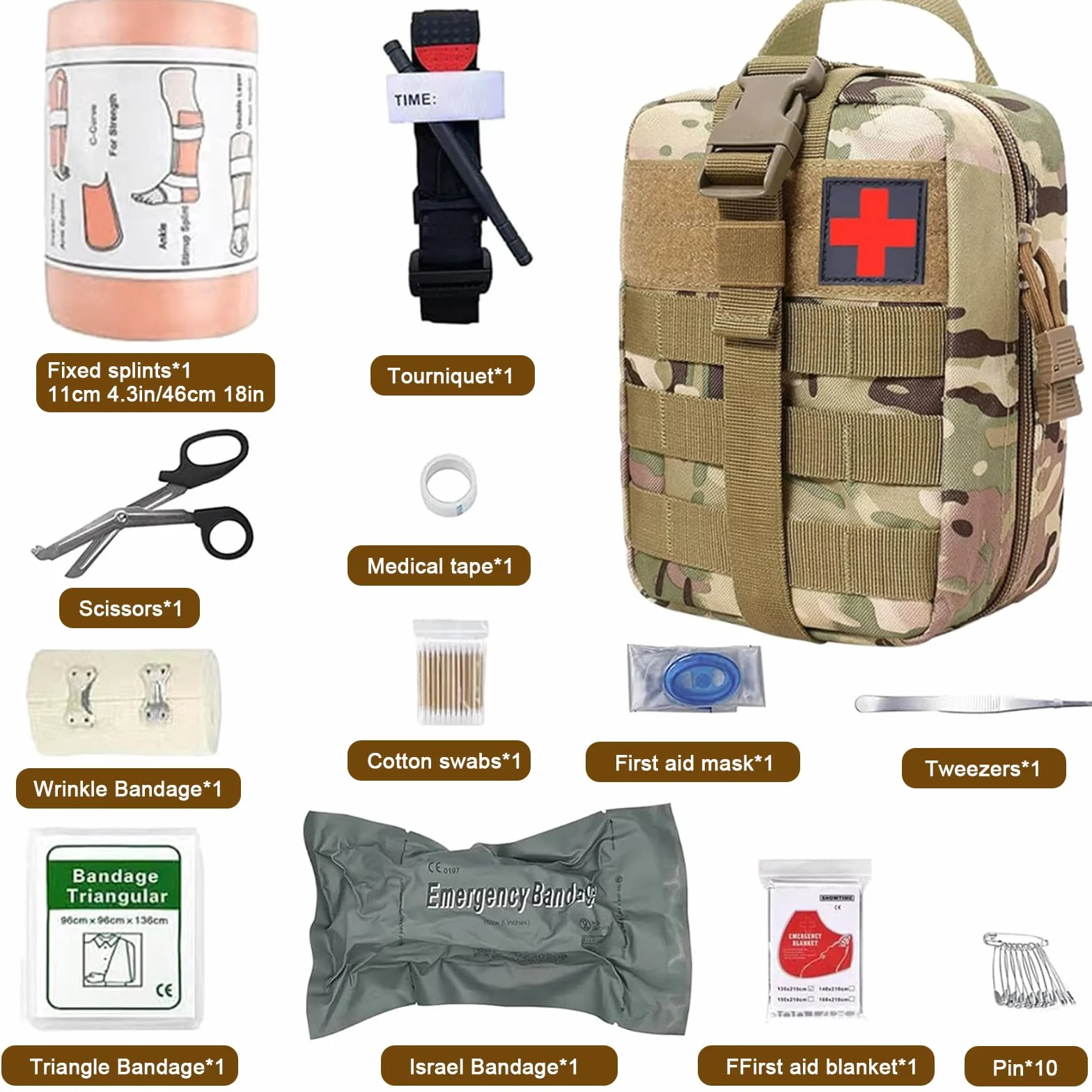 Tactical Medical,Médica Bolsa,Botiquín Primeros Auxilios,Táctica Compacta Botiquín,Bolsa Emergencia,Kit Primeros Auxilios, Botiquin Primeros (amarillo camuflaje)