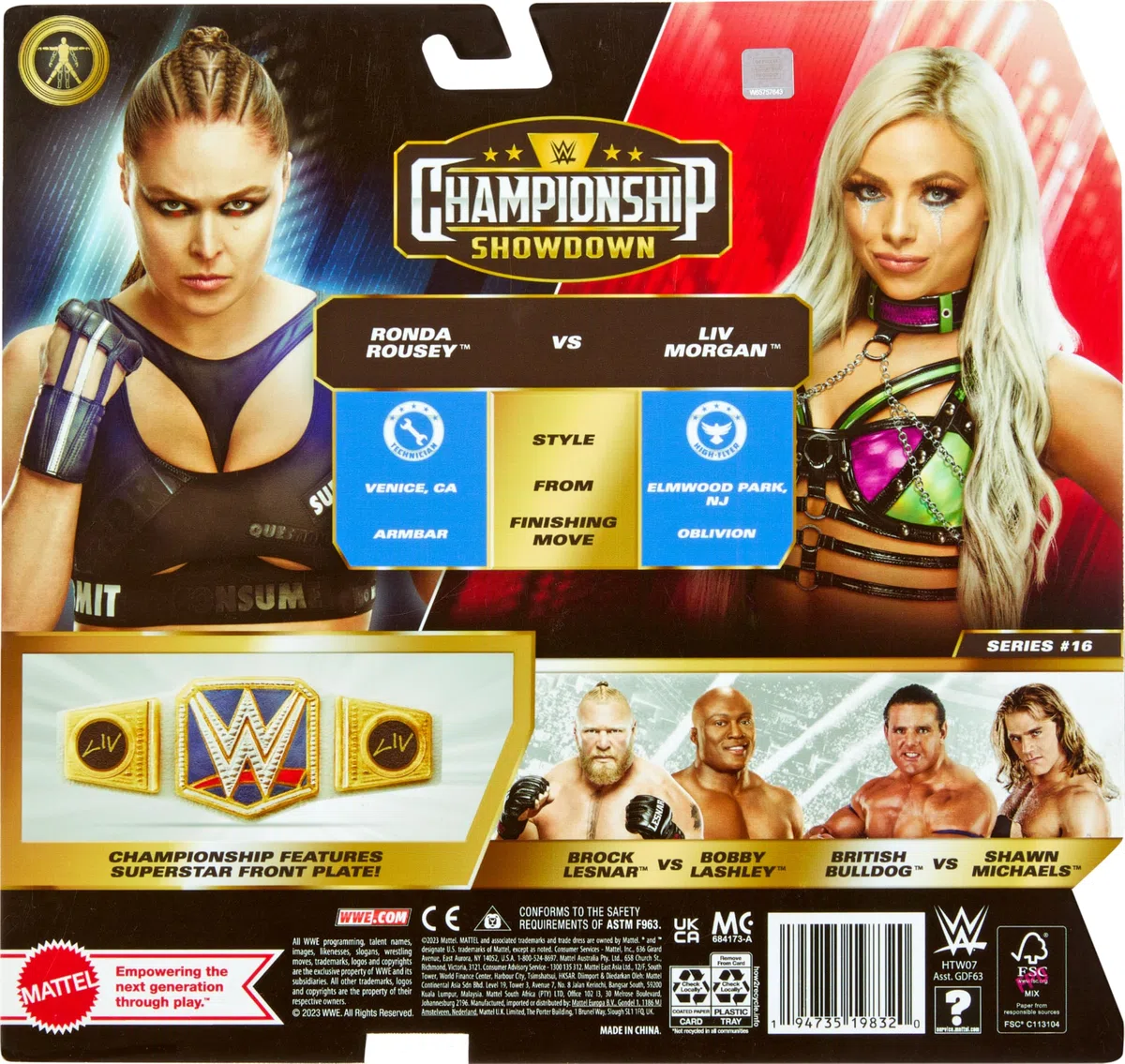 Mattel WWE Championship Showdown - Juego de 2 figuras de acción y accesorios, serie #16 Ronda ROusey vs Liv Morgan, 6 pulgadas