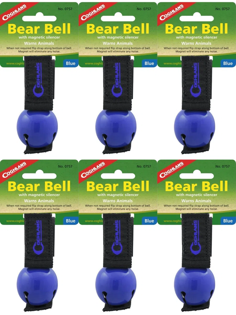 Coghlan de Bear Bell azul w/magnético Silenciador & Loop Correa advierte de animales (6-Pack)