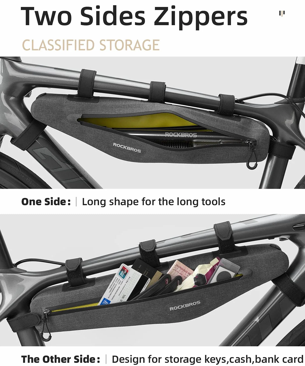ROCKBROS Bolsa Cuadro de Bicicleta, Bolsa Larga Impermeable Capacidad Grande para MTB Bicicleta Carretera Ciclismo