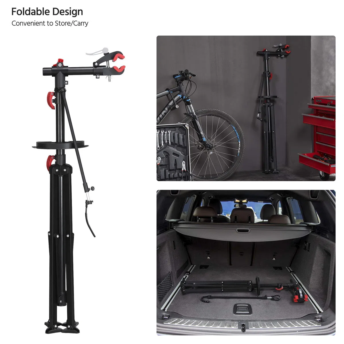 Yaheetech Soporte Bicicleta Suelo Caballete Bicicleta Portátil Altura Ajustable 108-188cm Soporte Taller Bici con Bandeja Magnética para Bicicleta Montaña Cargar Hasta 30 kg