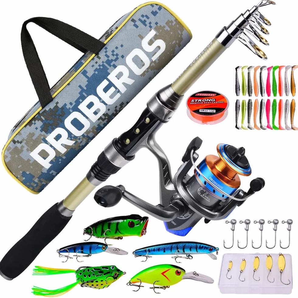Juego Combinado de Carrete y caña de Pescar telescópica para Surf casting, 1.8m, con línea/Accesorios de señuelos/Bolsa de Transporte, para Viajes, Agua Salada o Dulce