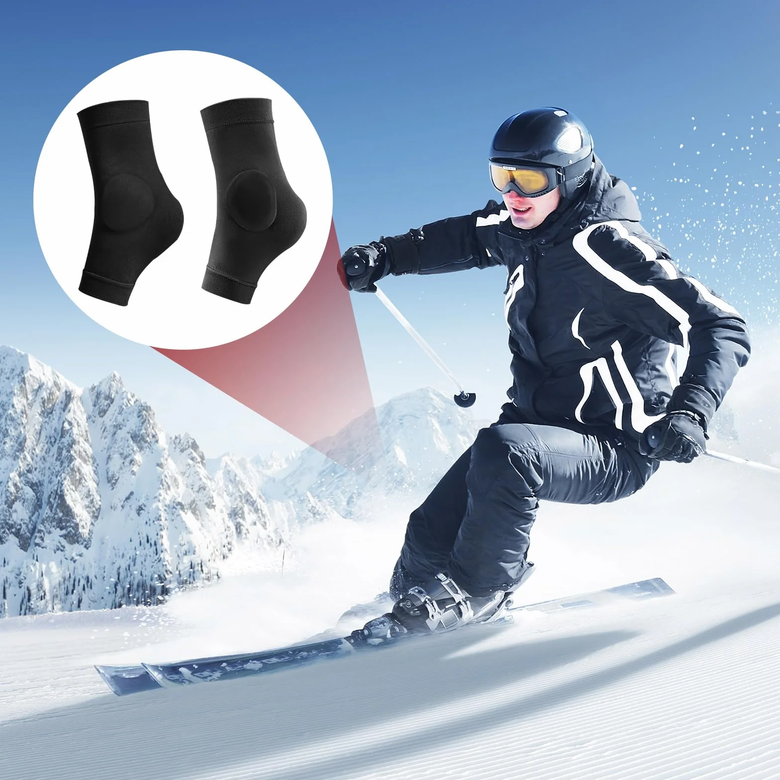 Calcetines protectores de talón con almohadilla de gel, acolchado para tendón de Aquiles, patinaje artístico, 2 pares, negro