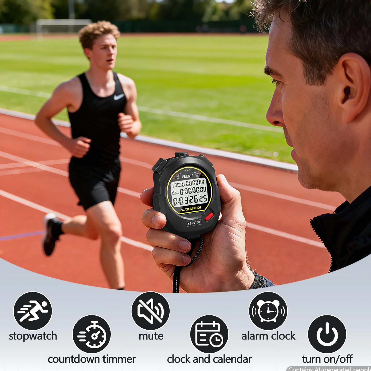Cronómetro Deportivo Resistente al Agua, 10 Vueltas/Fracciones Temporizador Cuenta Regresiva, Alarma y Calendario, Pantalla Grande, Ideal para Entrenadores, Natación, Entrenamiento Deportivo