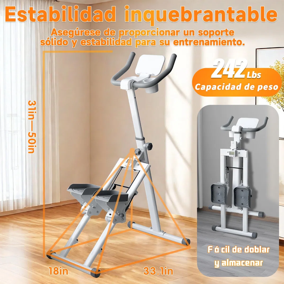 Escalador de Fitness Plegable Escalador Aeróbico Equipo de Fitness para el Hogar con Soporte y Vaso Equipo de Fitness para Todo el Cuerpo con 242LBS de Carga en el Manillar y Pedales