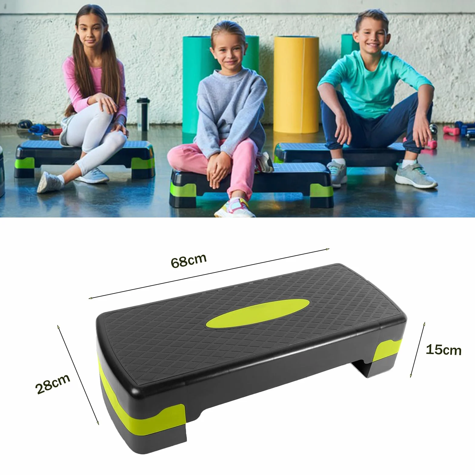 Plataforma de Paso aeróbico, Tablón de Step Aeróbico Regulable en 3 alturas, Base Antideslizante, Ejercicio Cardio, para Entrenamiento Aeróbico en Fitness y Ejercicio