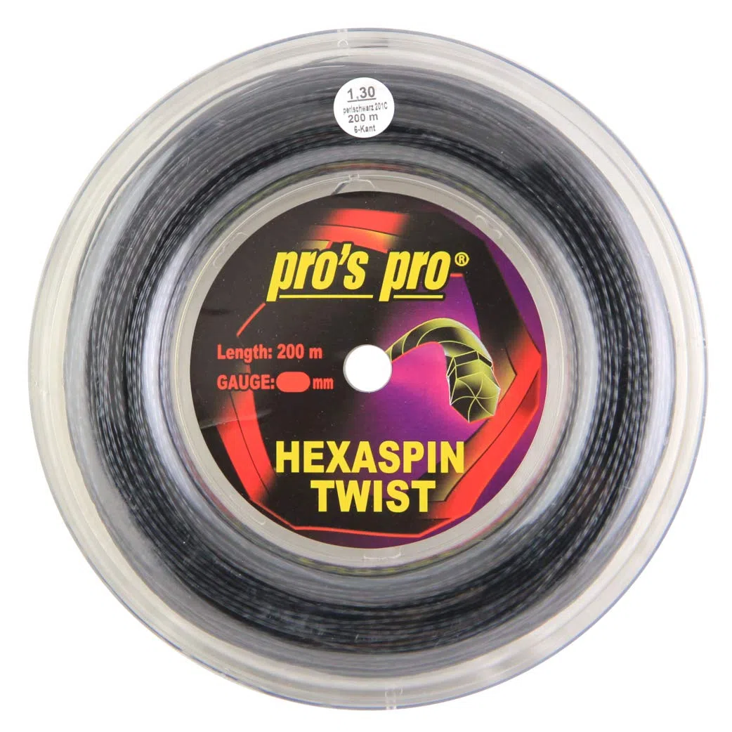 Pro's Pro Hexaspin Twist - Carrete de cuerda para tenis (200 m, 1,30 mm), color negro