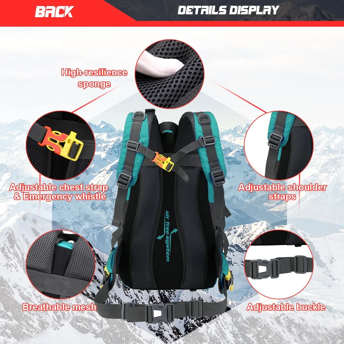 Mochila Senderismo 40L,Mochila Trekking Impermeable con Correas Ajustables Mochila para Hombres Mujeres Senderismo Camping Trekking