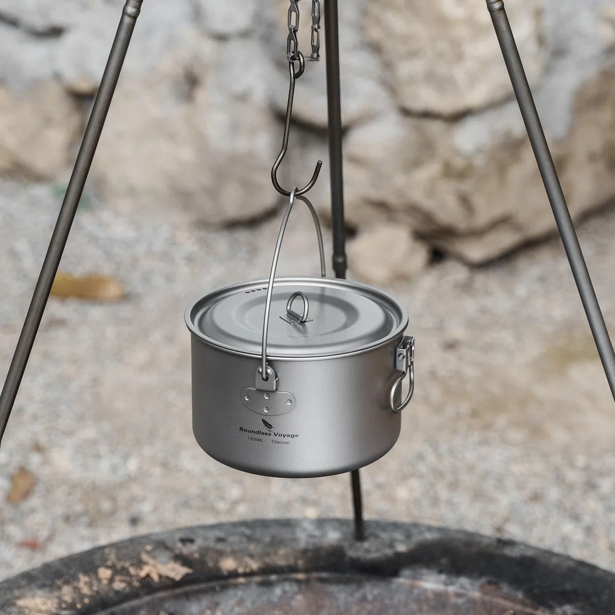 Boundless Voyage Camping Titanium olla colgante con mango plegable Picnic senderismo gran capacidad hervidor de cocina 1.3L 1.95L 2.9L