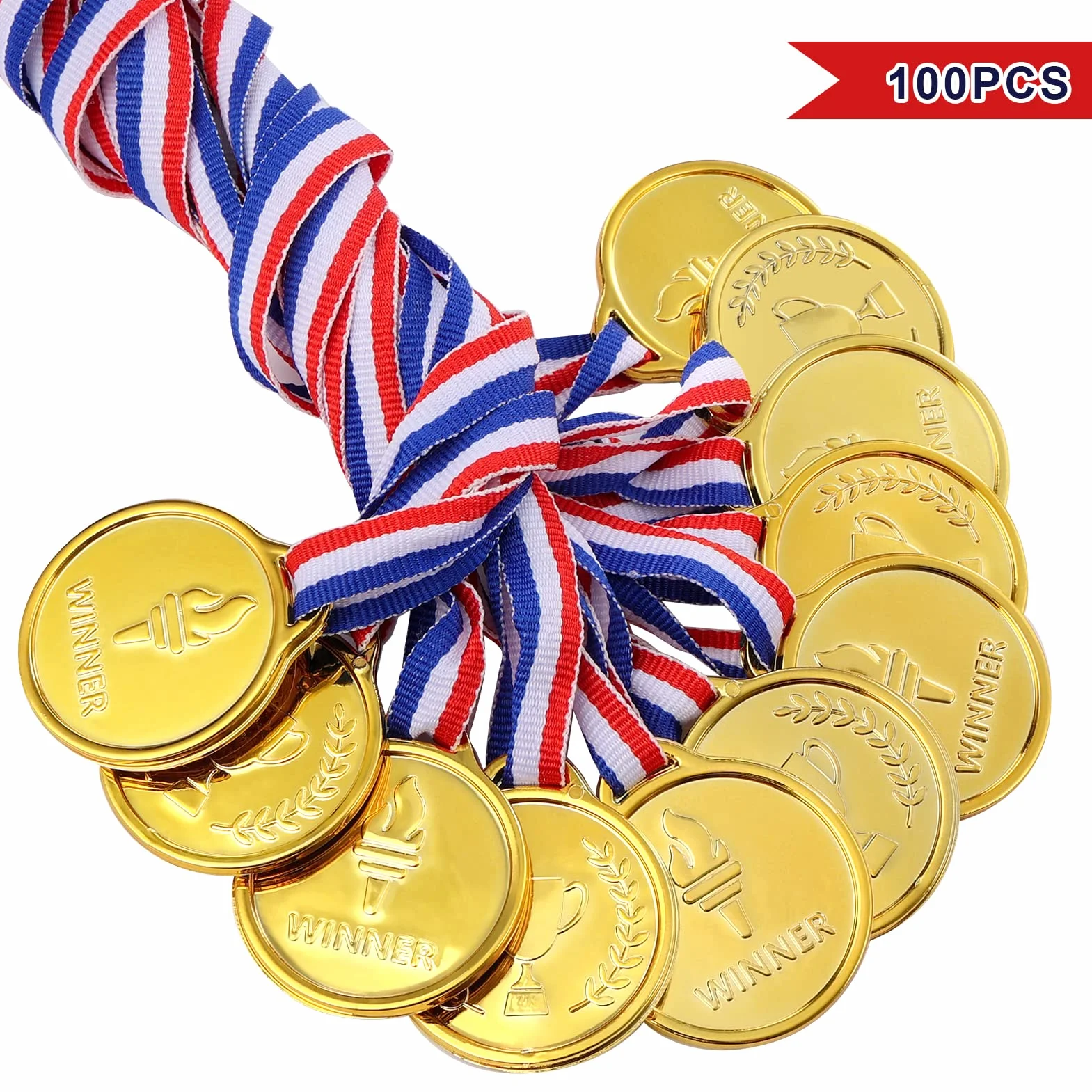Pllieay 100 Piezas Medallas de Plastico Oro para Niños Fiesta Premio Competencia