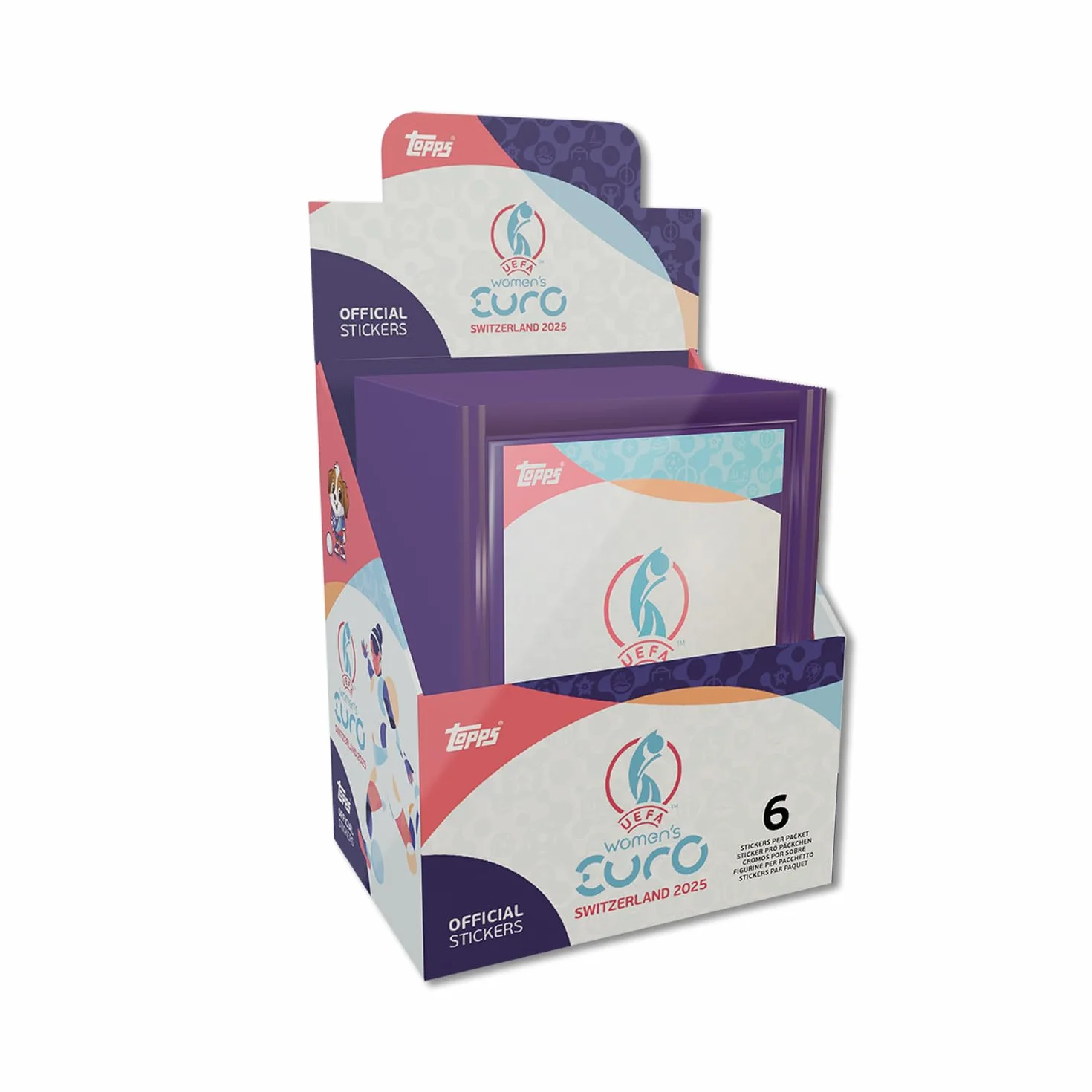 Topps Official Women's Euros 2025 Sticker Collection – Caja completa – 50 paquetes de pegatinas para mujer de euros por caja (300 pegatinas).