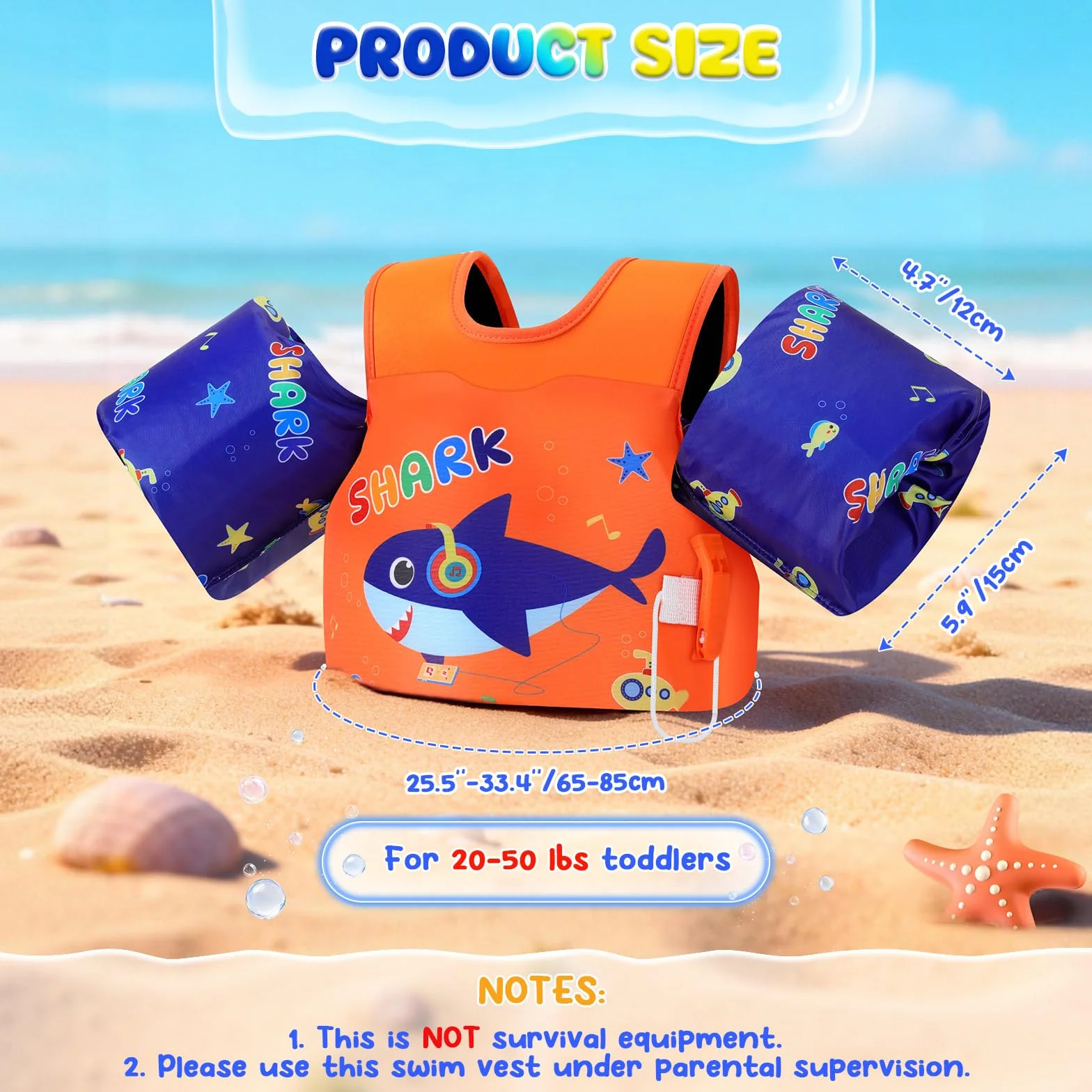 MoKo Chaleco de Natación para Niños, Flotadores de Brazo para Niños, Flotadores de Agua con Silbato para Piscina Playa