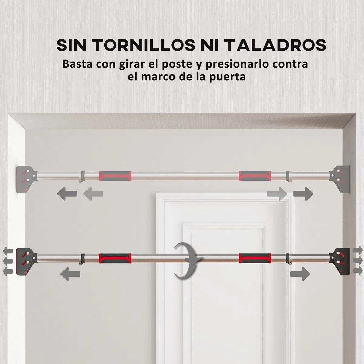 SPORTNOW Barra de Dominadas para Puerta Barra para Hacer Dominadas Ajustable de 95 cm a 123 cm Carga 200 kg para Ejercicio y Entrenamiento en Casa Gimnasio Negro y Rojo