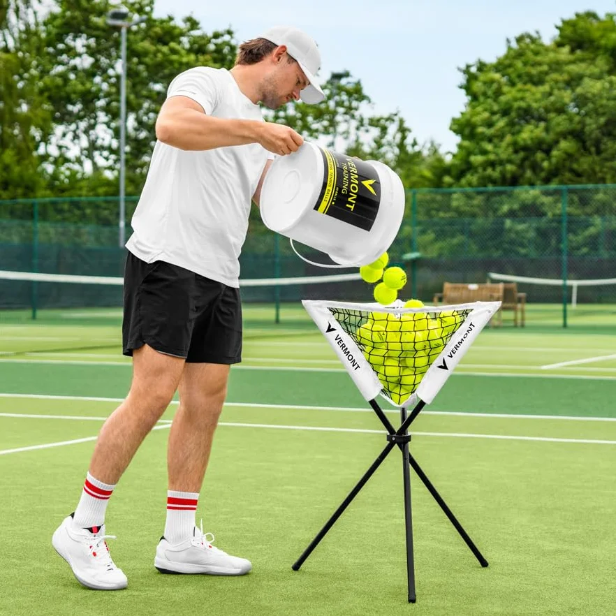 Vermont Cesta portátil para pelotas desplegable – Cesta de almacenamiento plegable ligera para tenis, críquet, béisbol y entrenamiento multideportivo – Capacidad para hasta 80 pelotas