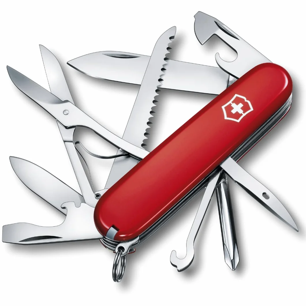 Victorinox Navaja suiza de bolsillo Fieldmaster, 15 funciones, Hecha en Suiza, multiherramienta con gancho multiusos, abrelatas, tijeras, rojo