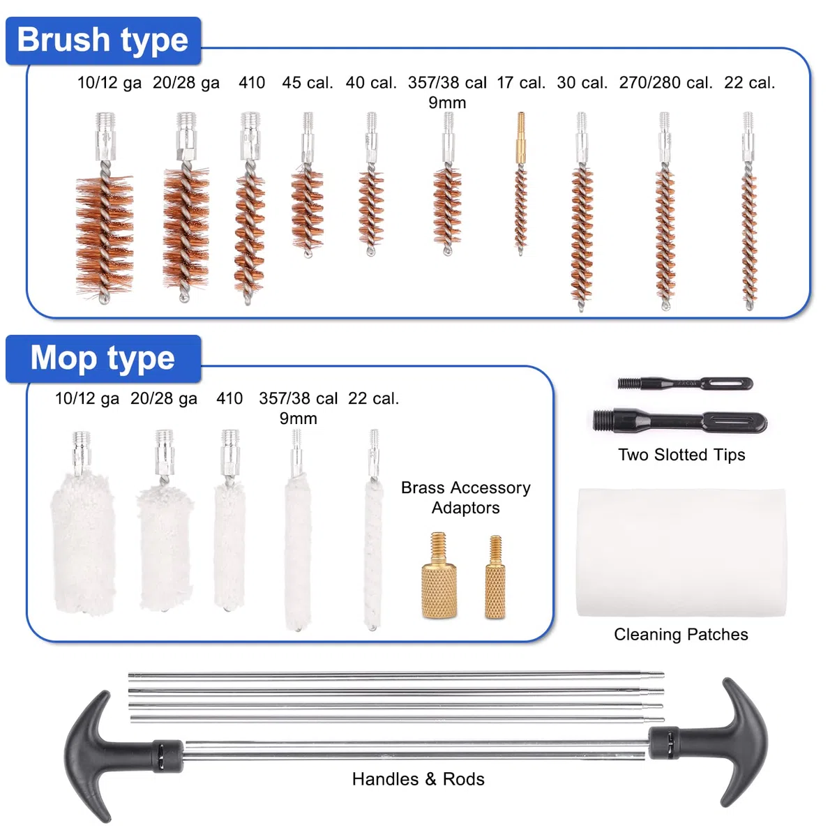 Kit Limpieza de Armas Universal para Todos Los Calibres, Kit de Limpieza de Pistola Rifle Escopeta, 5.56mm 9mm, Cal 12 17 22 223 270 308 357, Amplio Set de Limpieza para Armas/Accesorios