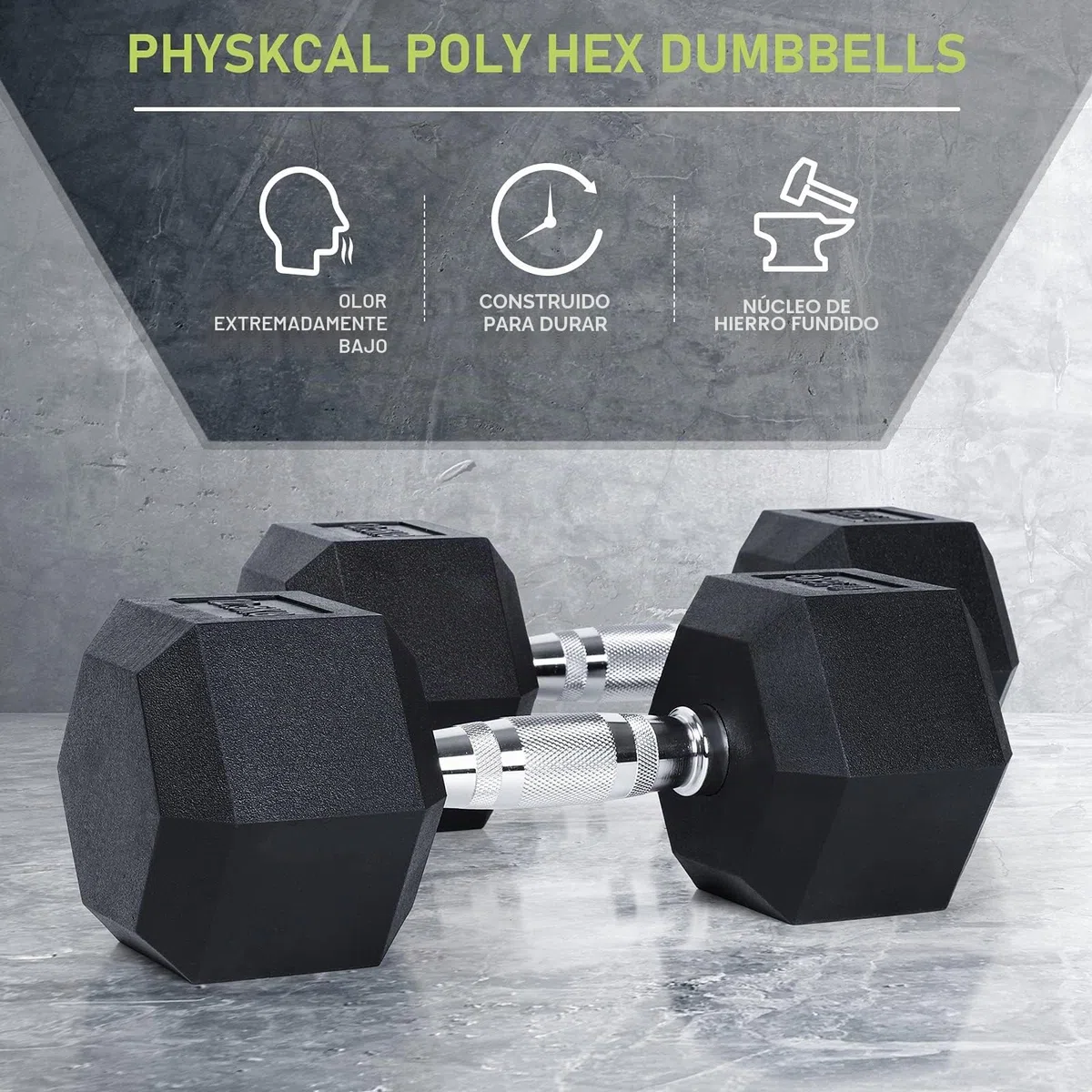 PhysKcal Mancuernas hexagonales de Goma de Polietileno inodoras, 2,5 kg ~ 30 kg, par o un Solo Gimnasio en casa