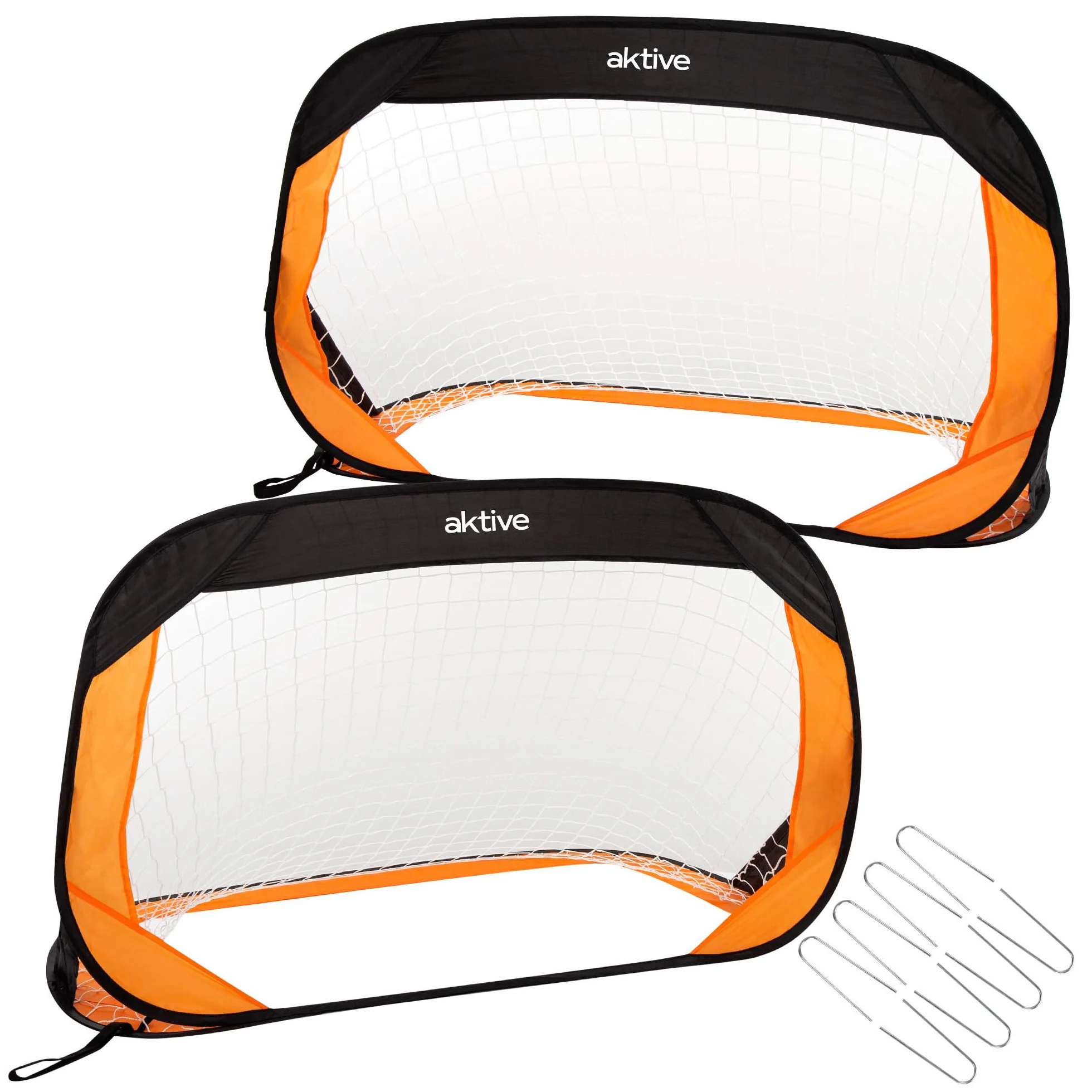 AKTIVE Set 2 plegables porterías de fútbol para niños 120x80x80 cm negro naranja