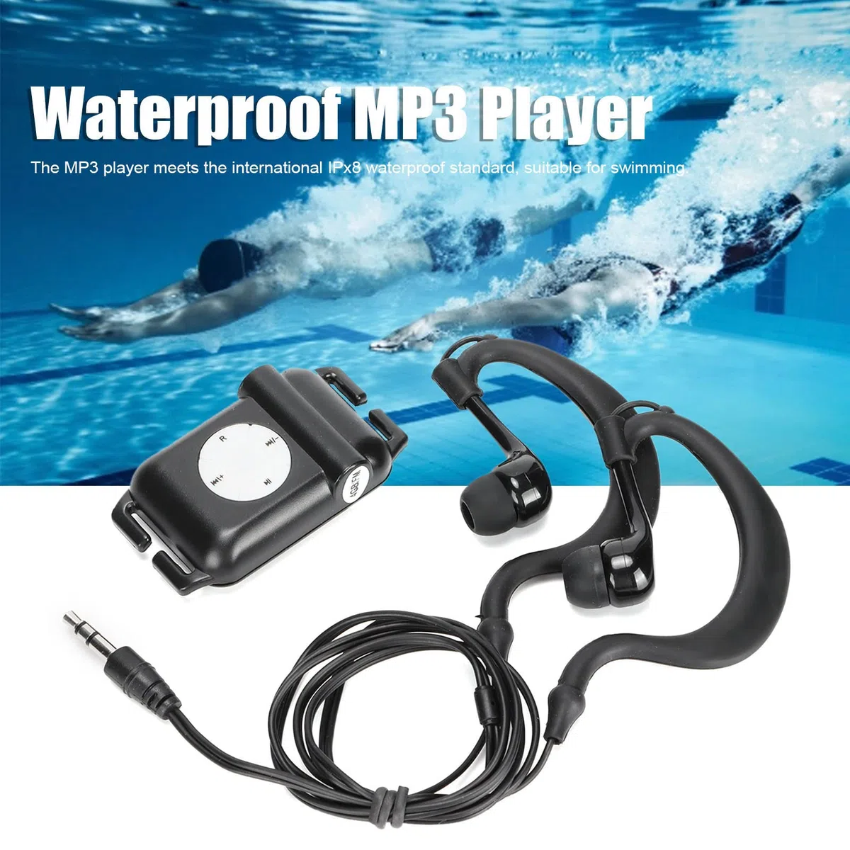 Reproductor de MP3 con Auriculares para Deportes Acuáticos de Natación, 4 GB; IPx8 Resistente Al Agua, 8-10 Horas de Reproducción, Carga Rápida, Radio FM 87MHz-108MHz