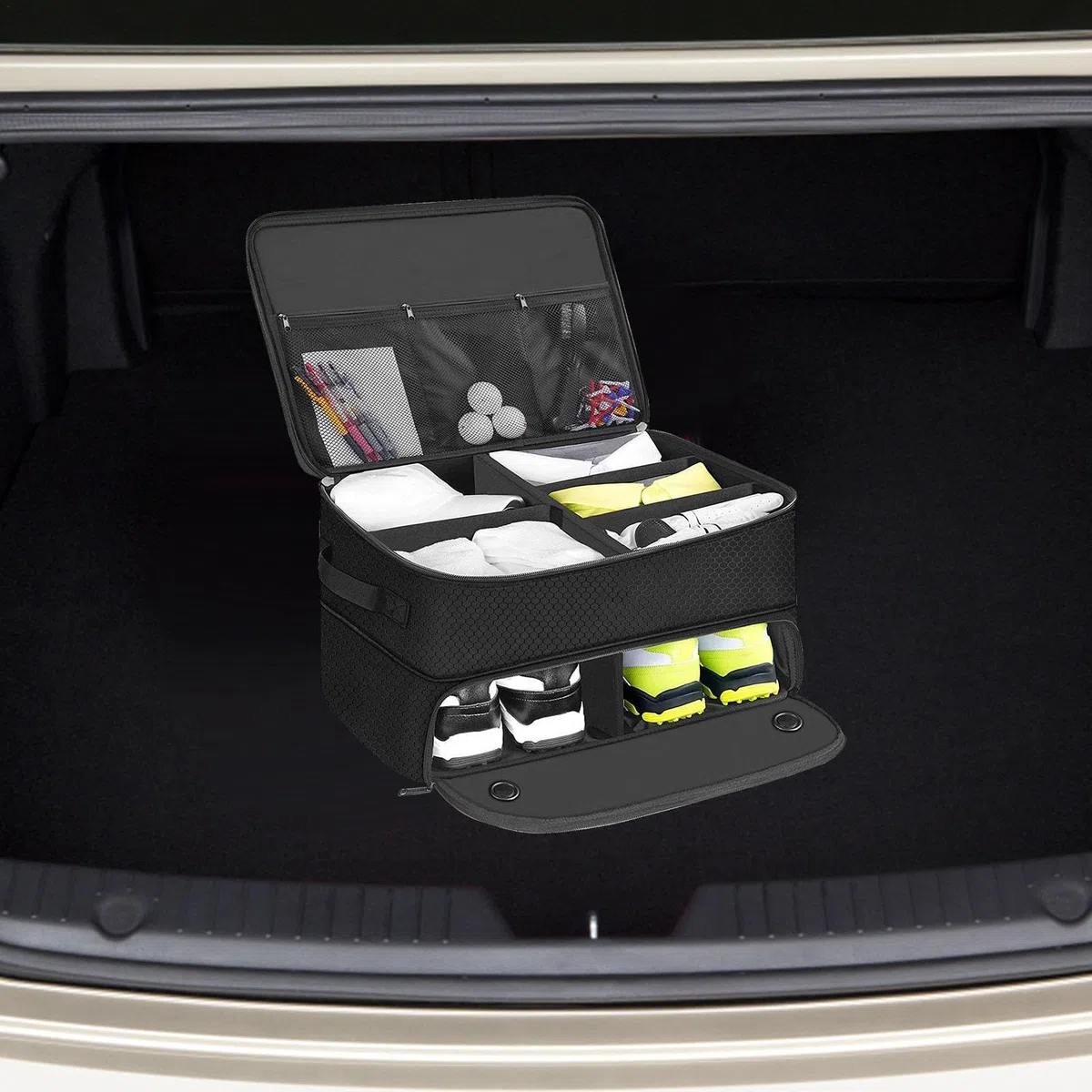 Organizador De Baúl De Golf, Caja De Almacenamiento De Golf, Organizador De Baúl De Golf, Casillero De Golf Impermeable Para Autocon Compartimento Ventilado Separado, Plegable Cuando No Esté En Uso