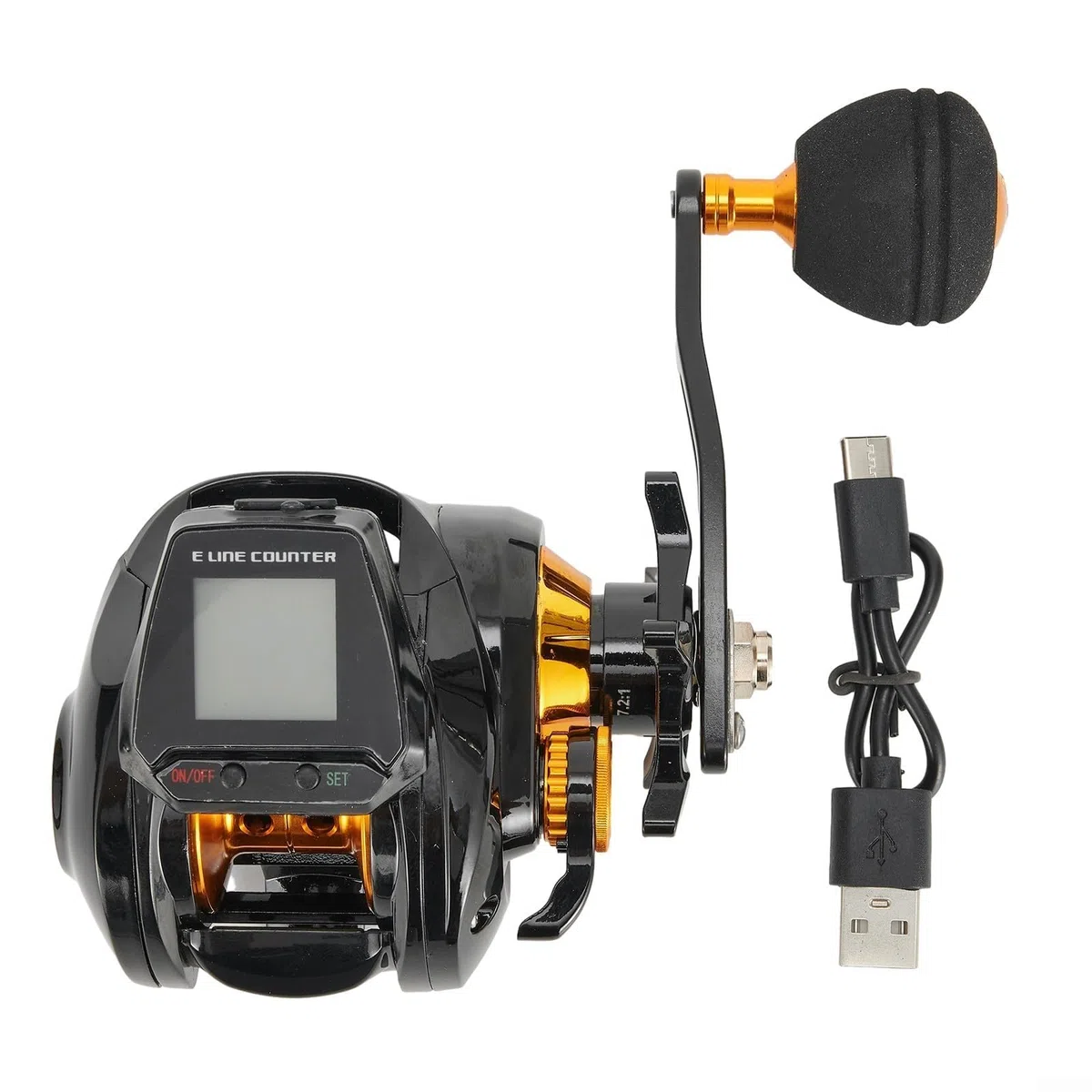 Carrete de pesca eléctrico con pantalla digital, carrete de cebo de pesca recargable, pantalla grande, contador de líneas preciso, alarma de mordida