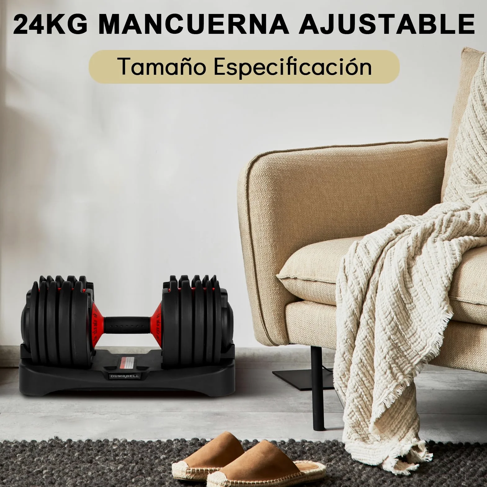 48kg Mancuerna Ajustable,Pesas y Mancuernas,Mancuerna Cortas Ajustables,15 Niveles de Peso,Ajuste Rápido Ajuste Con Una Sola Pulsación,Juego de Mancuernas con Discos de Pesas (Dos 48kg)