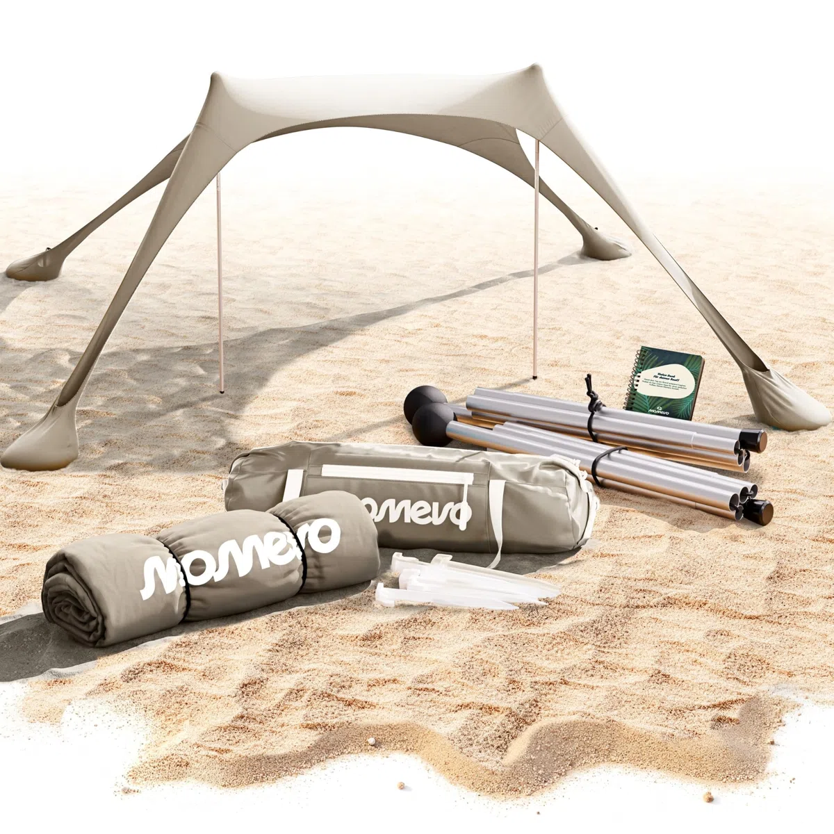 Tienda de Playa con toldo Solar – Refugio de Playa con protección UV UPF 50+, Resistente al Viento y Ligera, Tienda de Playa de Nueva generación (2 Barras, Arena)