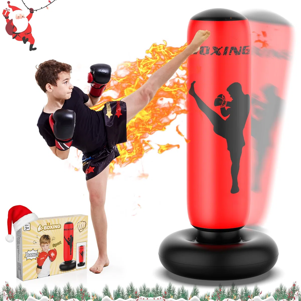 X XBEN Saco de Boxeo Niños de 3-14 Años, 170CM Saco de Boxeo de Pie Niños, Juego De Boxeo para Practicar Karate, Taekwondo, MMA, Regalo Ideal para Niños y Niñas