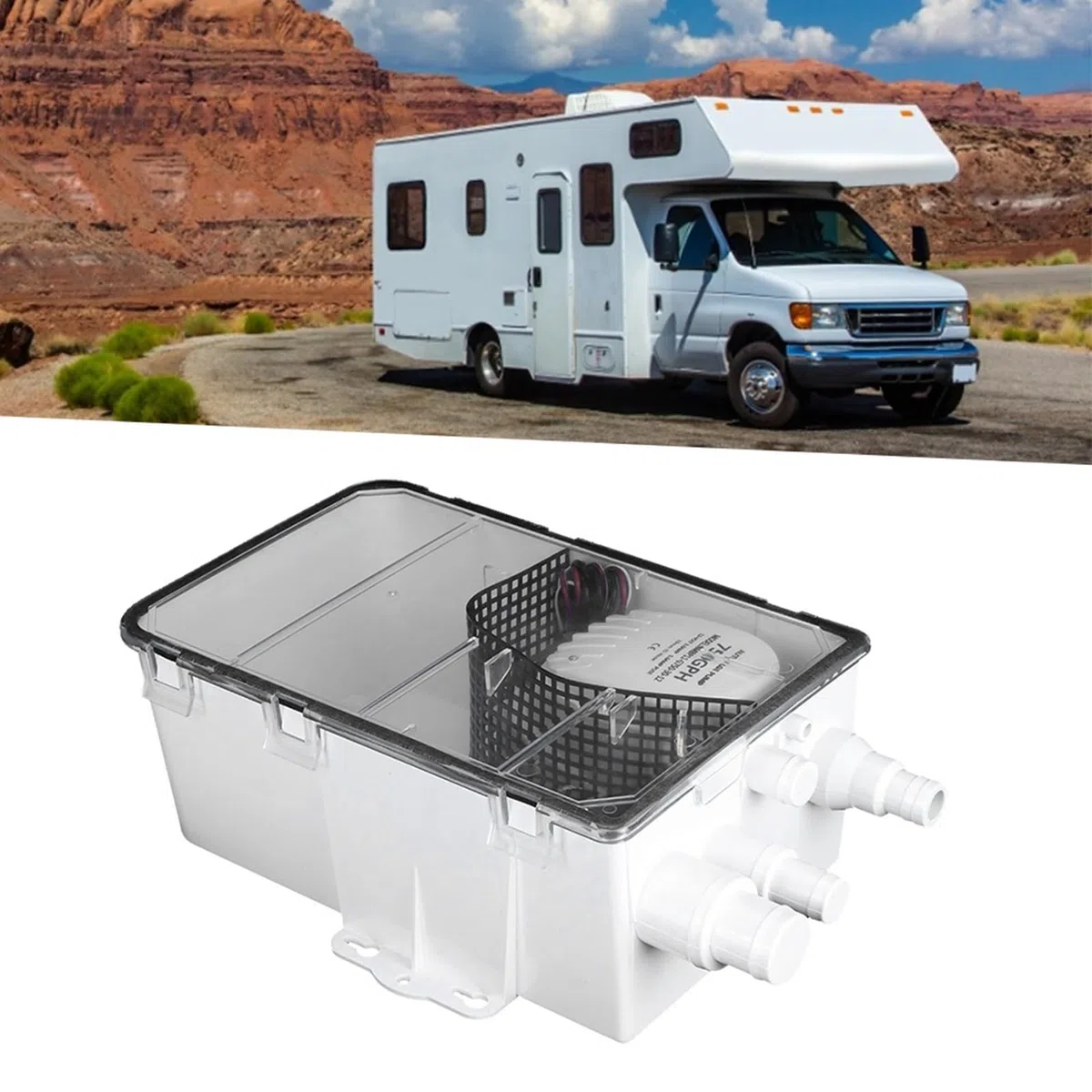 KIMISS Bomba de sumidero para ducha marina, de drenaje multipuerto 12V 750GPH, ideal para barcos y autocaravanas, caja de sumidero eficiente