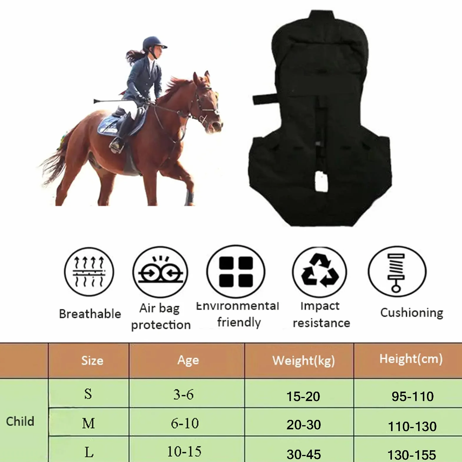 Chaleco De Airbag para Montar A Caballo para Niños, Jinete Ecuestre Ajustable Entrenamiento De Equitación En Motocicleta Chaleco Protector Botella De Compresión No Incluida
