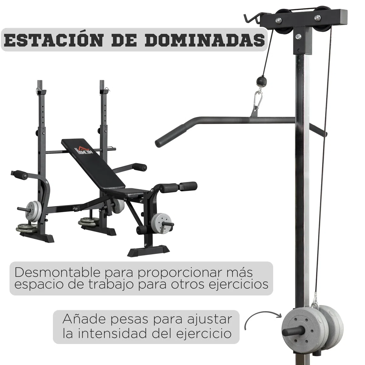 HOMCOM Banco de Musculación Banco de Pesas Multifuncional Ajustable en 6 Niveles para Entrenamiento de Cuerpo Completo en Gimnasio Hogar Carga 150 kg 180x134x200 cm Plata y Negro