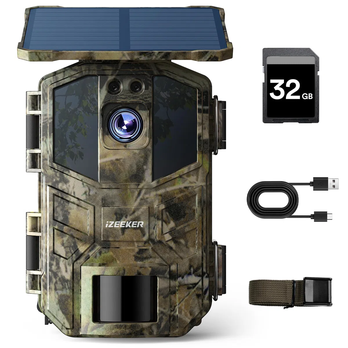 iZEEKER Cámara de Caza Solar 4K 48MP, con Visión Nocturna, Impermeable IP66, 0.1s Tiempo de Activación, Batería de Litio de Gran Capacidad Integrada, Observación de Animales, con Tarjeta SD de 32GB