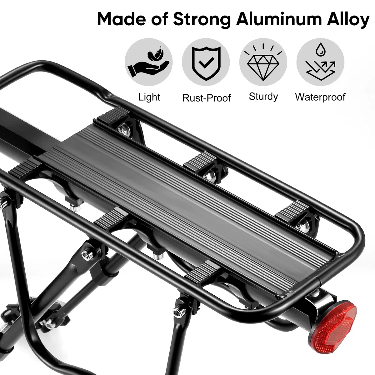 DazSpirit Portaequipajes Bicicleta, Portabultos Bicicleta Trasero, Parrilla Bicicleta Ajustable, con Reflector, Carga máxima de 60 kg, Instalación rápida, Material de aleación de Aluminio