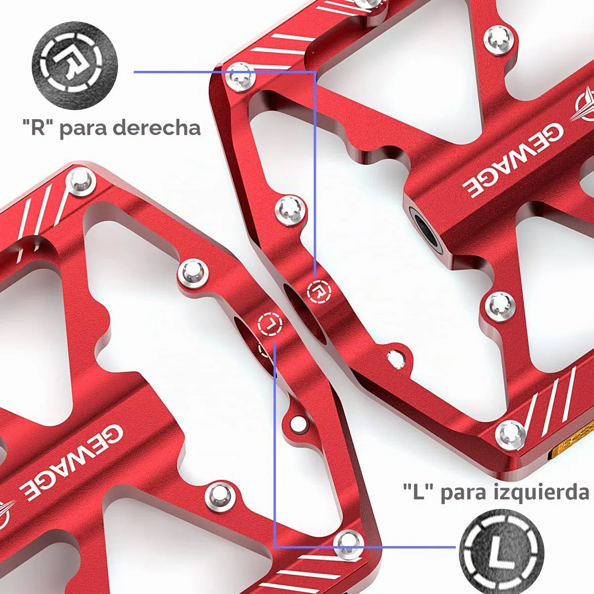 GEWAGE Pedales de Bicicleta con Reflectantes, 3 rodamientos sellados, Plataforma CNC Antideslizante de Aluminio, 9/16", para MTB, Carretera y E-Bike