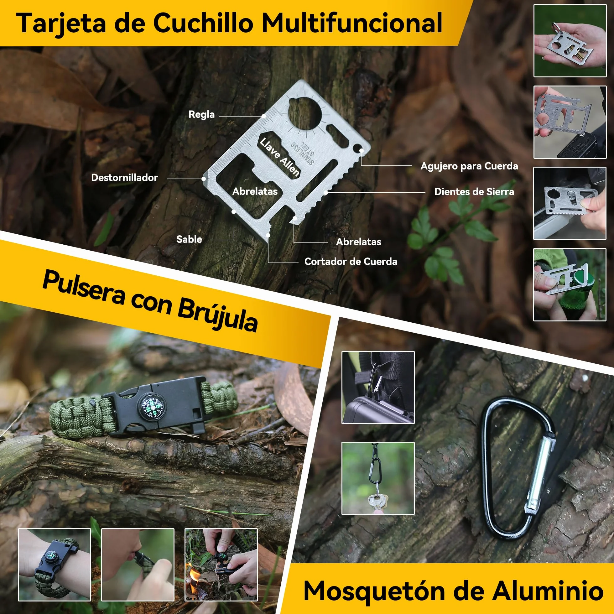 14 en 1 Multifuncional Kit de Supervivencia Bolsa - Profesional Paquete de Herramientas con Manta de Emergencia para Viajar Caminar Acampar al Aire, Montañismo,Senderismo,Caza, Apagón
