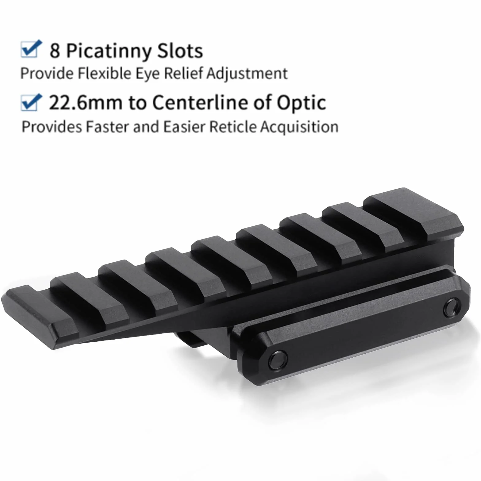 Base de Montaje para Óptica Fast Riser, Riel Picatinny 0.79" 8 Ranuras 1,7cm Altura 8,9cm Largo, Adaptador