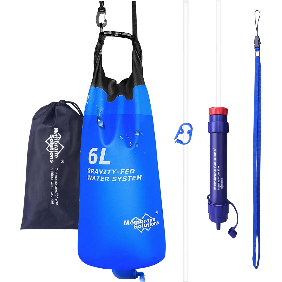 Membrane Solutions Sistema de Filtro de Agua Portátil por Gravedad, con Bolsa de Agua de 6L, Filtro de Agua Supervivencia, Elimina el 99,9999% de E.coli, para Emergencia, Camping, Senderismo