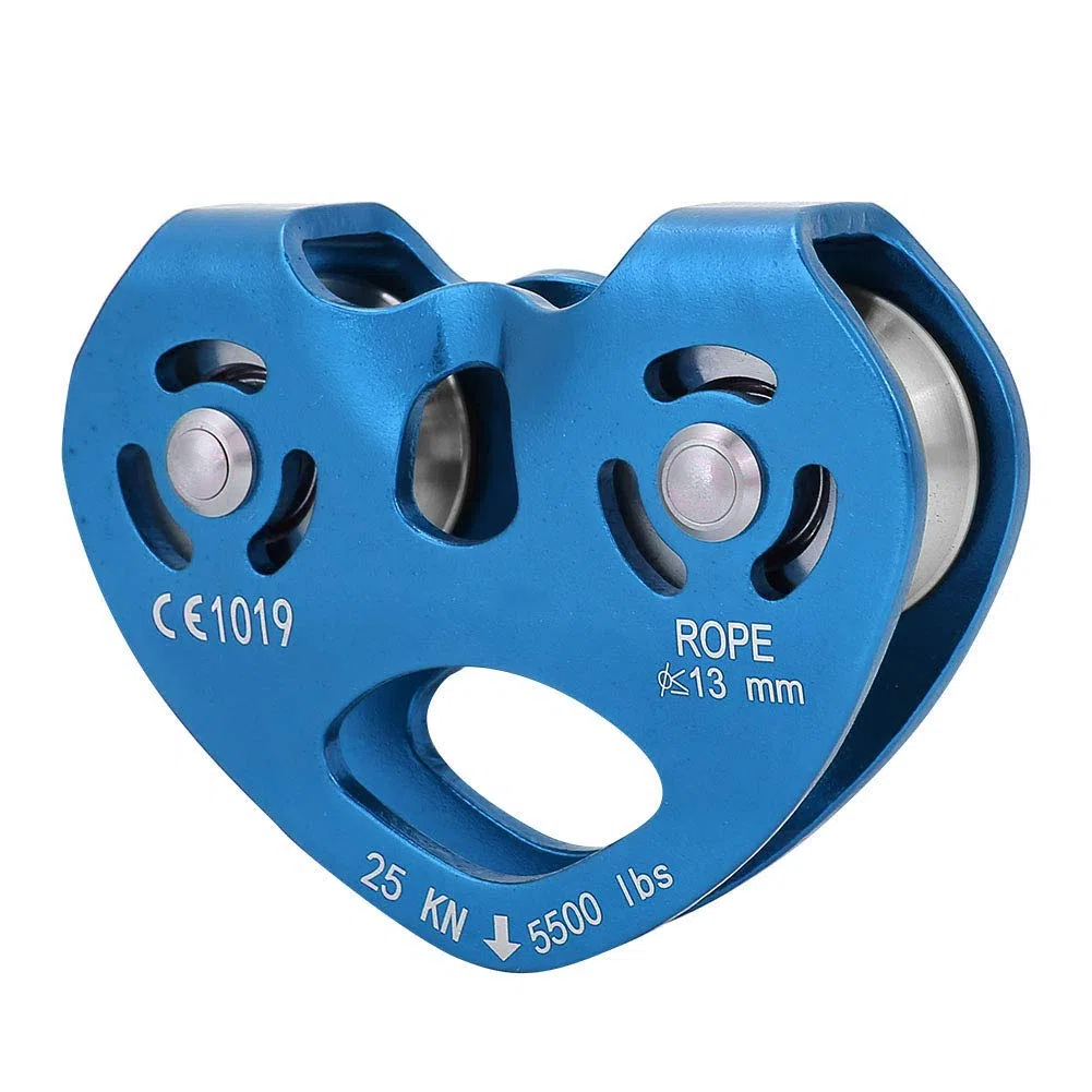 MAGT Polea de Escalada 30KN Polea Doble Zip Line Rescue Cable Trolley Equipo para Escalada en Roca Al Aire Libre Polea Escalada Polea Doble(Color : Azul)