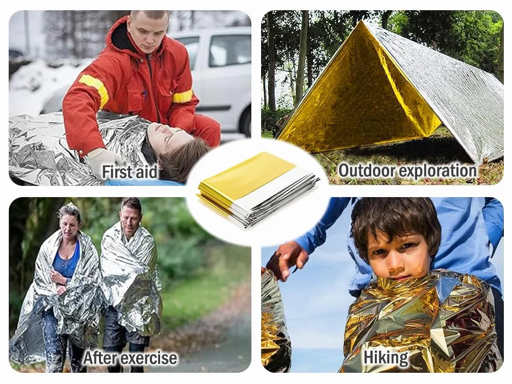 20 pcs Mantas de Supervivencia de Emergencia,140 * 210cm Manta Termica Emergencia Oro Plata,Mantas Térmicas de Emergencia,Mantas de Emergencia,Manta De Rescate para Senderismo,Exteriores