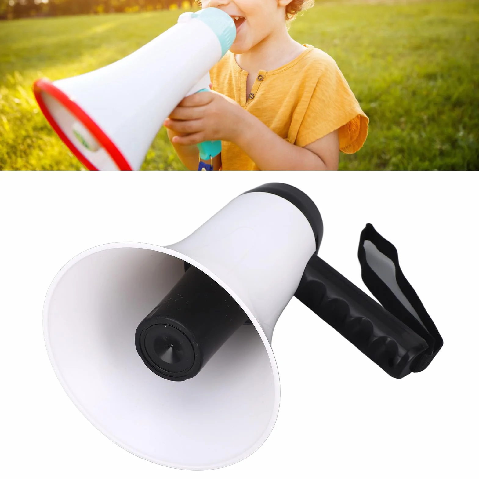 Megáfono Portátil con Grabación de Voz 300 Segundos, Batería Litio Recargable 1500 mAh, Altavoz Ruidoso con Correa para Fútbol