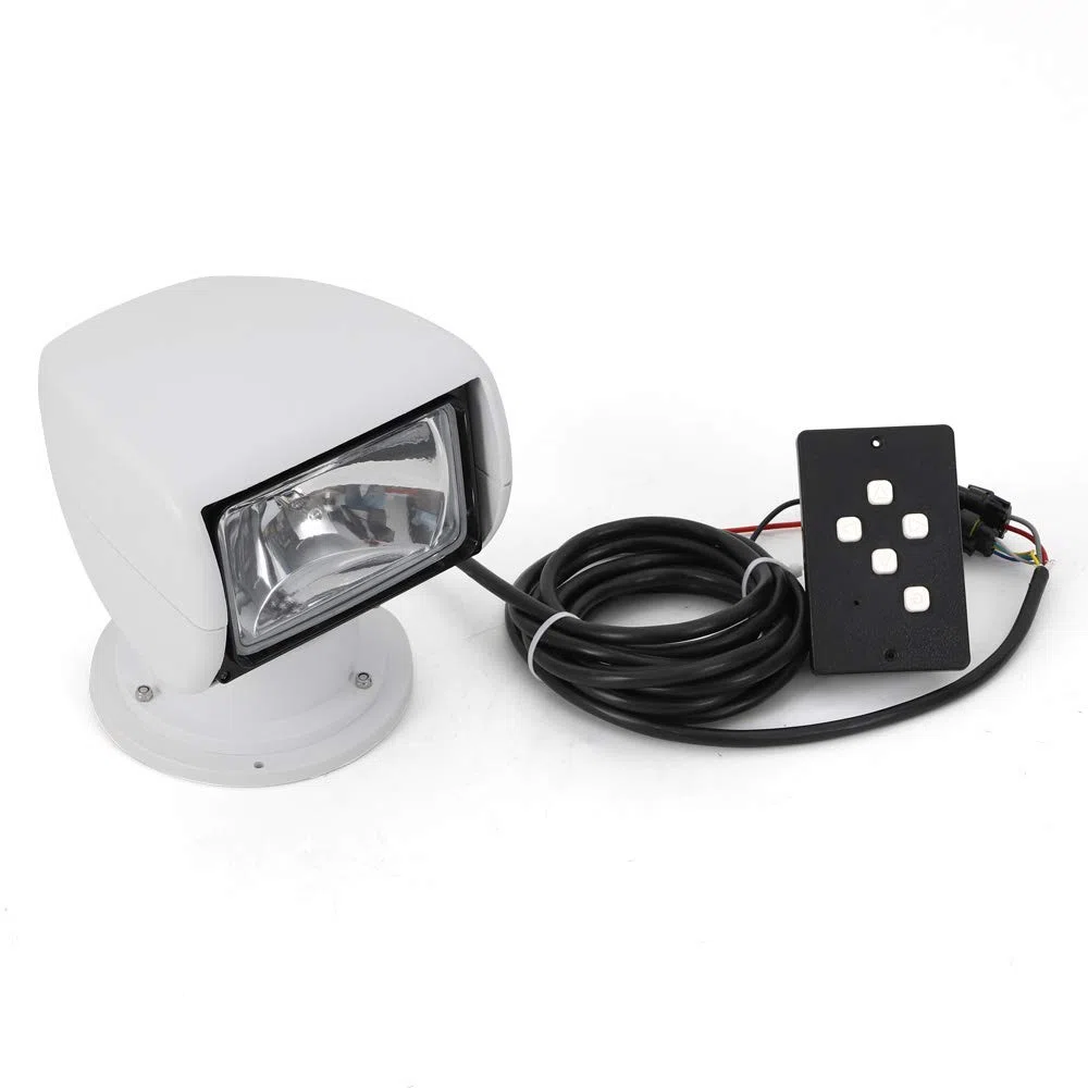 Faro de búsqueda marino para barco 12V 100W bombilla halógena para camiones, automóviles, control remoto - Faro de búsqueda portátil con rotación de 360 grados para yate, guardia costera, etc