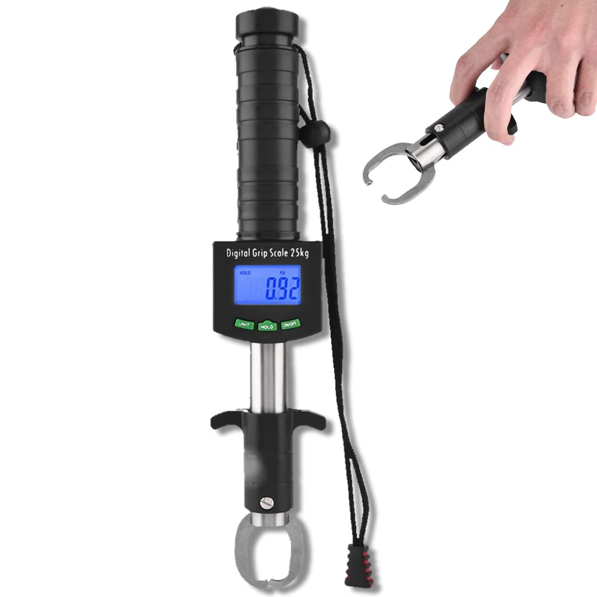 3 en 1 Escala de agarre de pescado digital, 2Kg/55 lb de la pinza labial de pescado con 1 m Cape medir la escala de peso de manejo de pesca portátil para pescar
