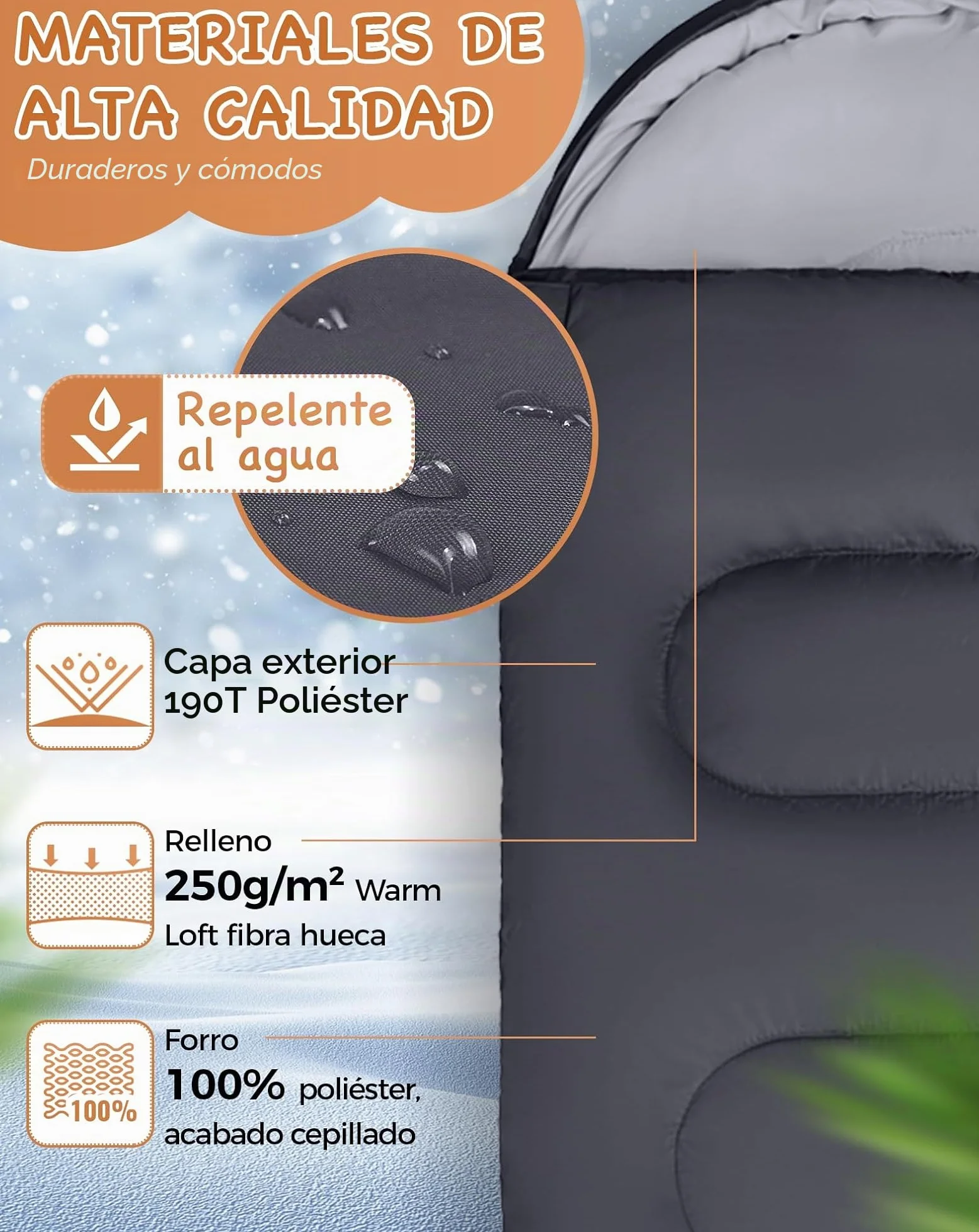 KingCamp Saco de Dormir Oasis 3-4 Estaciones Impermeable y Ligero para Camping (Niños y Adultos) - Conectable Izquierda/Derecha para Saco Doble, Ideal para Viajes y Actividades al Aire Libre