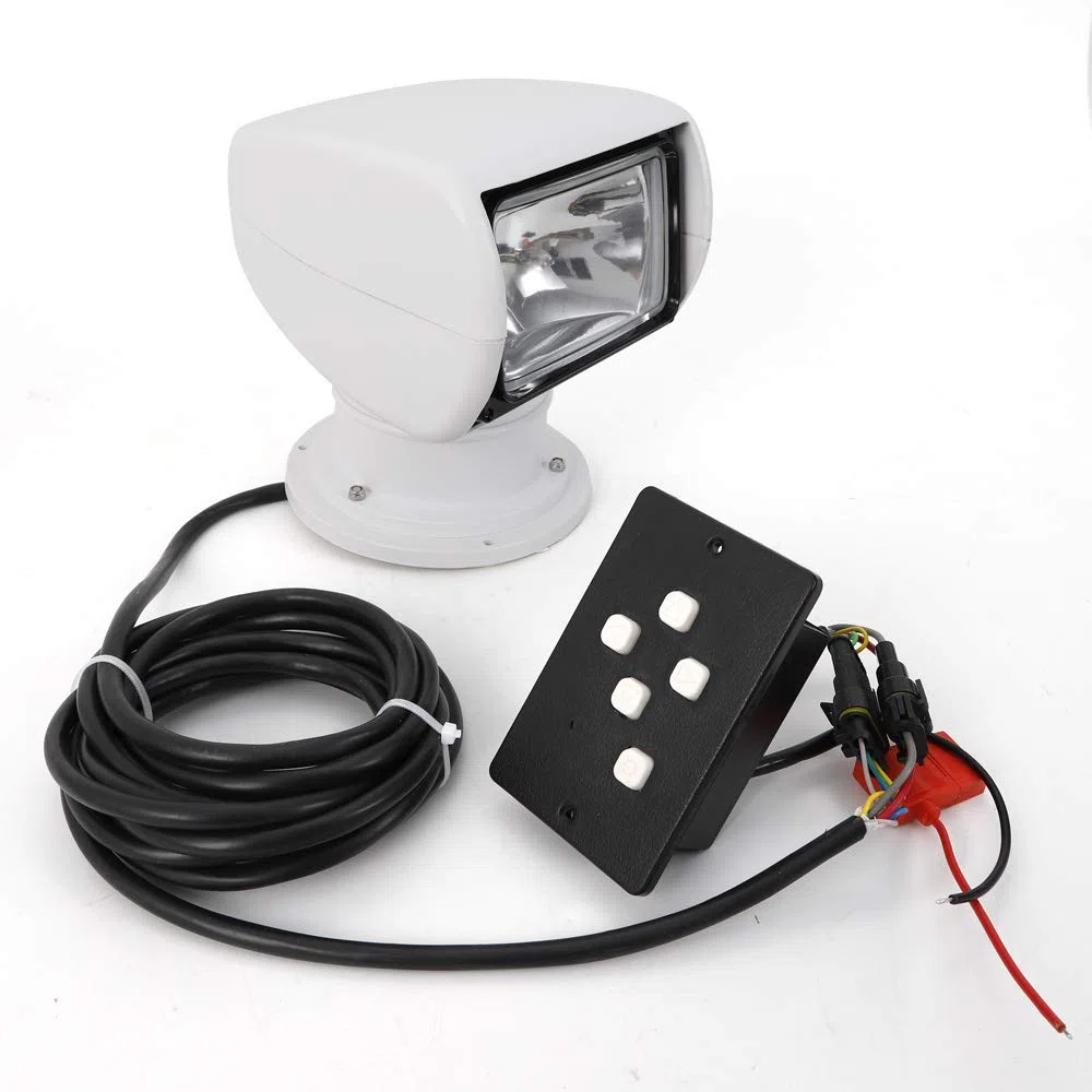 Faro de búsqueda marino para barco 12V 100W bombilla halógena para camiones, automóviles, control remoto - Faro de búsqueda portátil con rotación de 360 grados para yate, guardia costera, etc